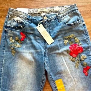 Embroidered Vintage America Jeans Size 12 Boyfriend with Red Roses